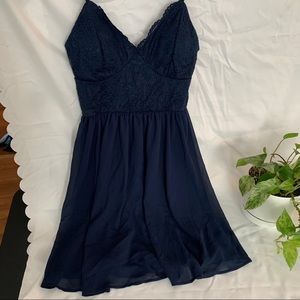 Lace Top, Dark Blue, A-line Dress